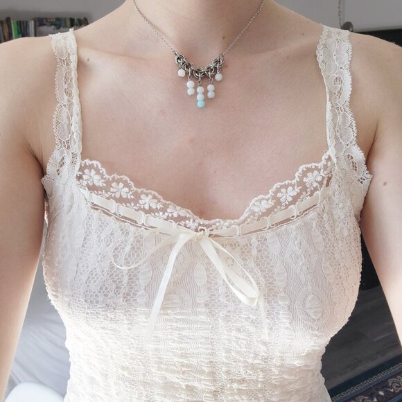 Vintage antique V-shaped pearl necklace with a small silver chain - Picture 3 of 6